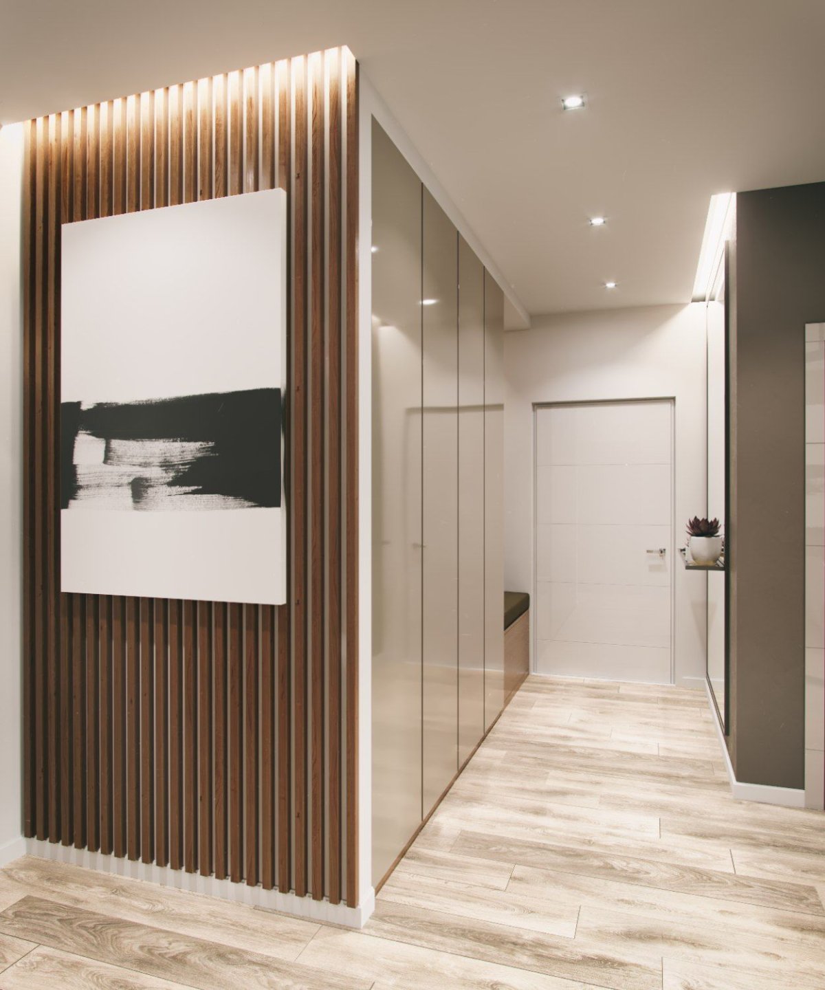 Деревянные рейки в коридоре