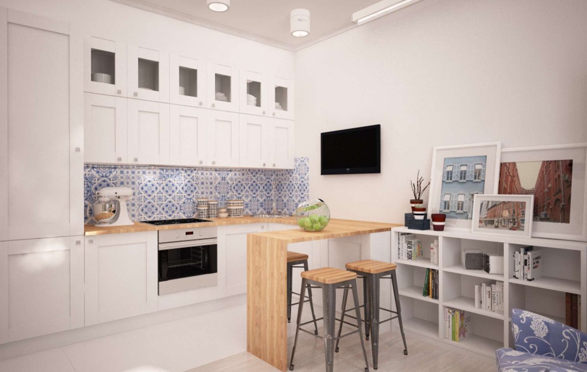 Угловая кухня гостиная в скандинавском стиле