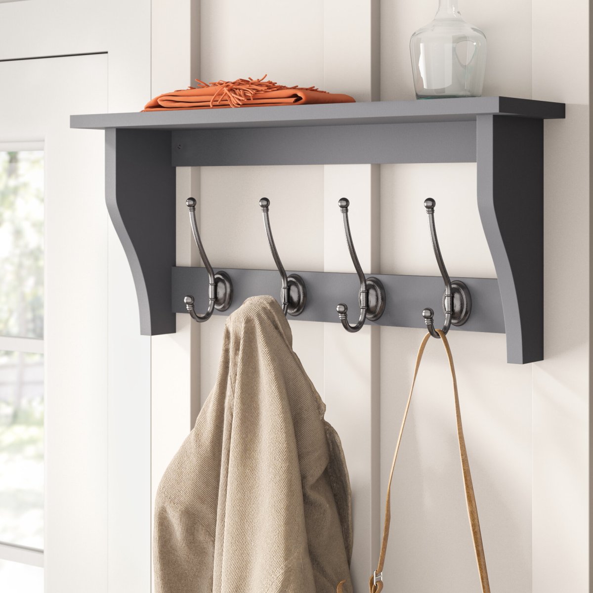 Полка с крючками для прихожей