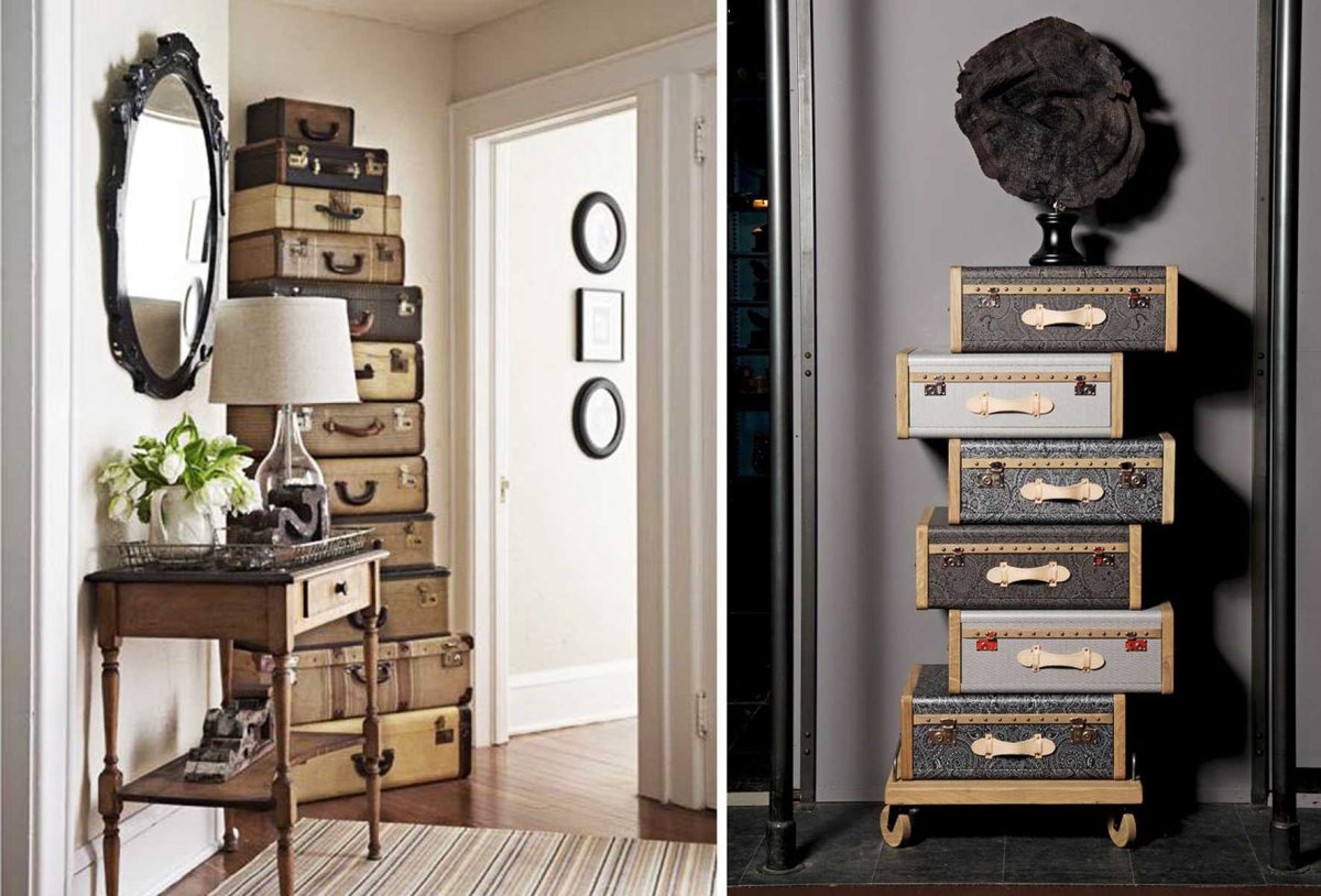 Старые чемоданы в интерьере