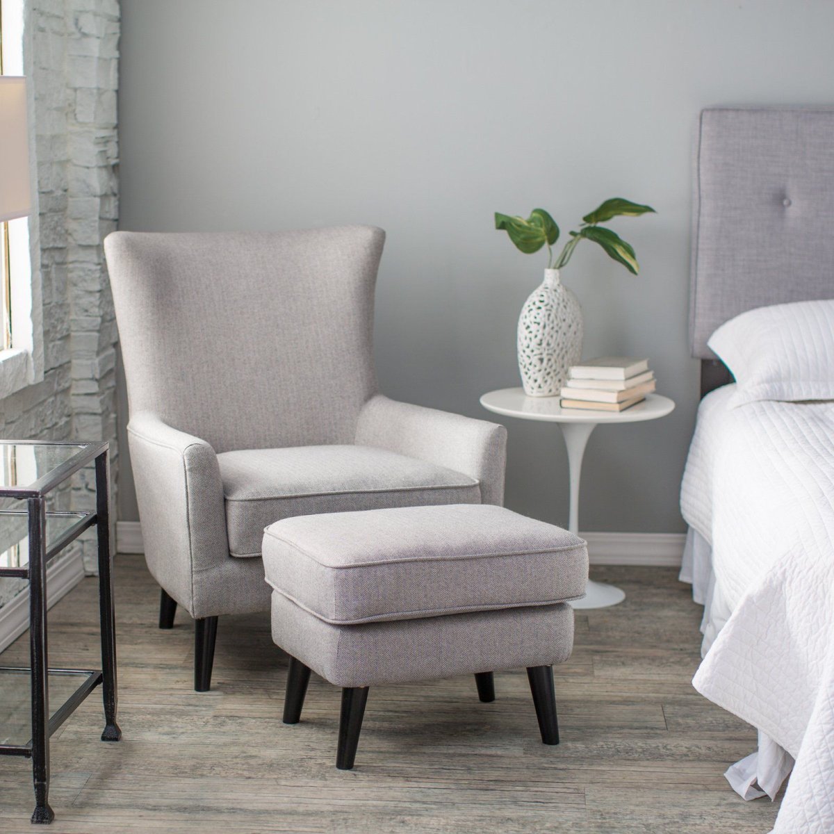 Belham Living Wool Herringbone occasional Chair and Ottoman