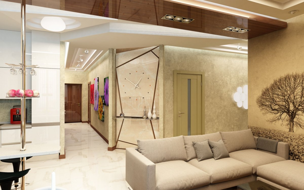 Прихожая гостиная в одной комнате