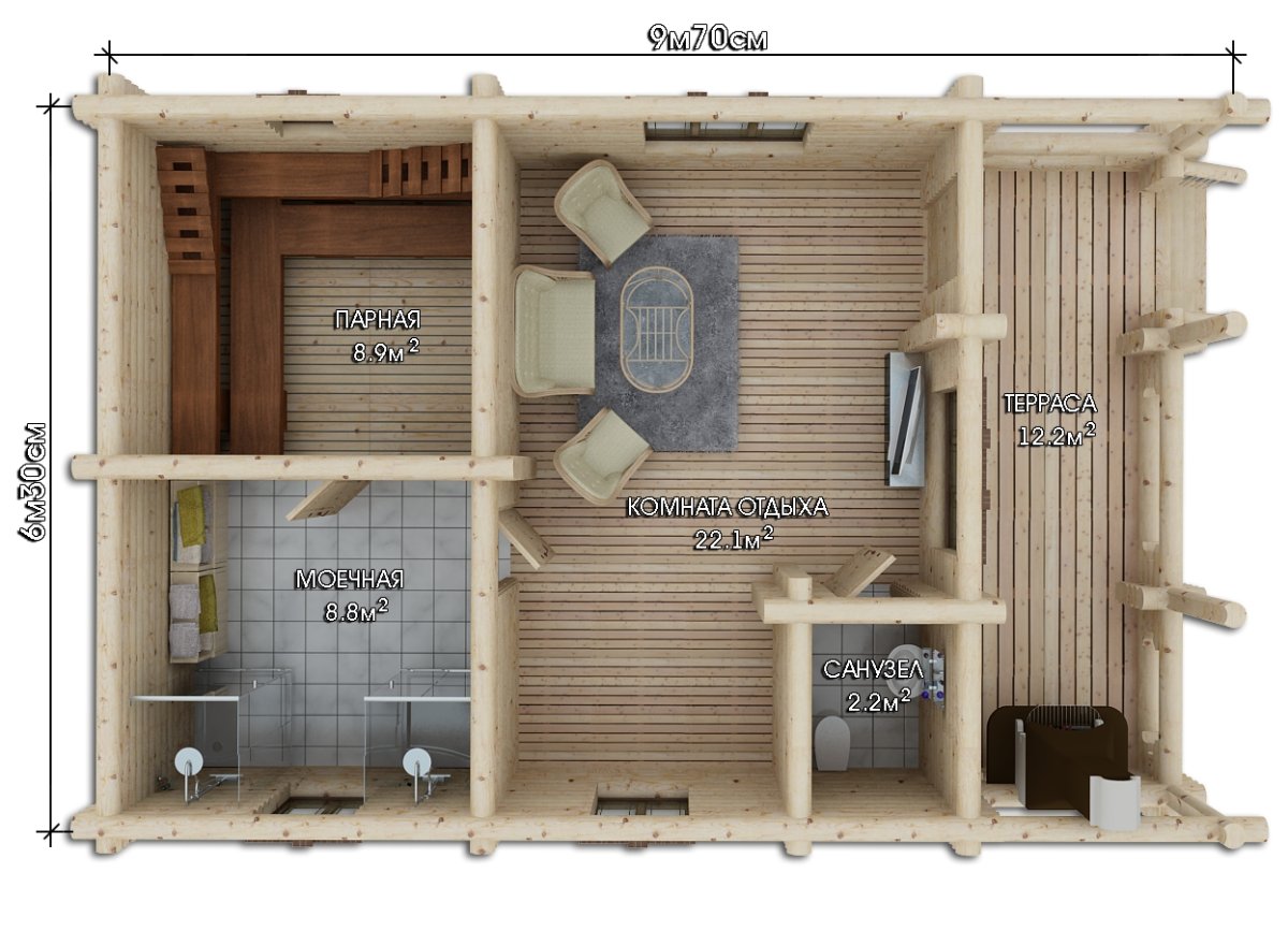 Баня 6 на 4 со вторым этажом