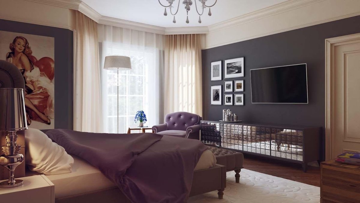 Обои серого цвета в интерьере гостиной