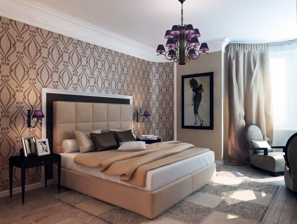 Комбинирование обоев в спальне