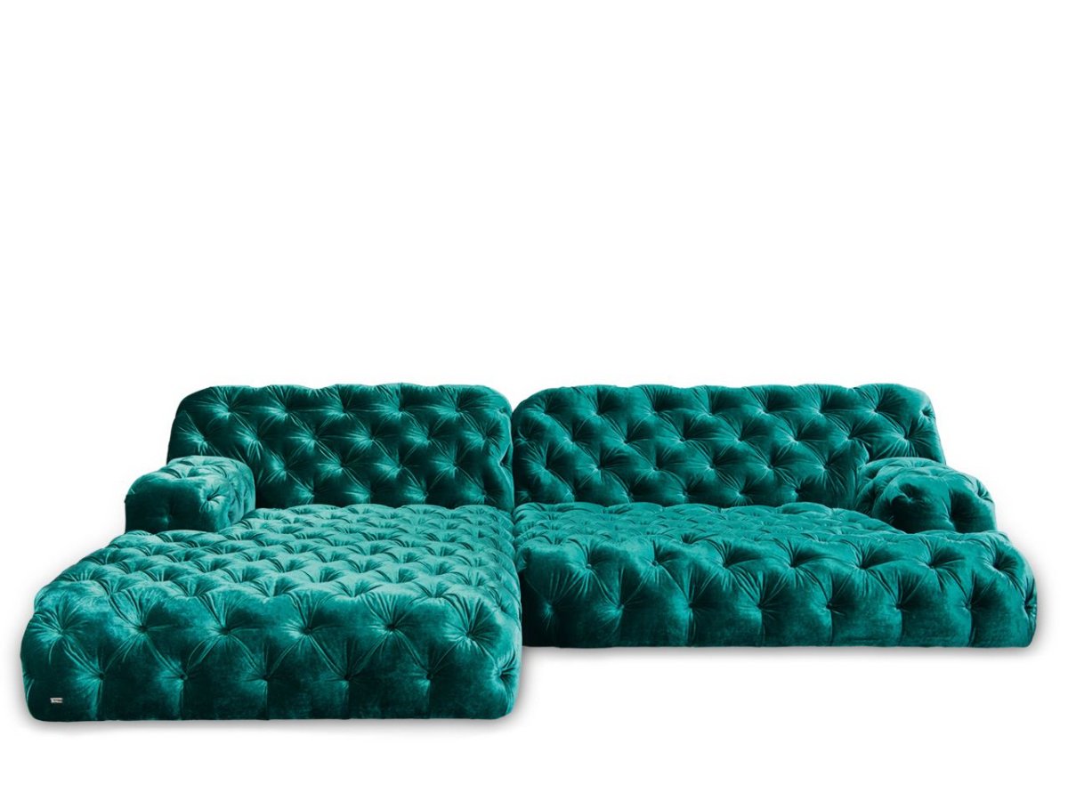 Угловой диван изумрудного цвета