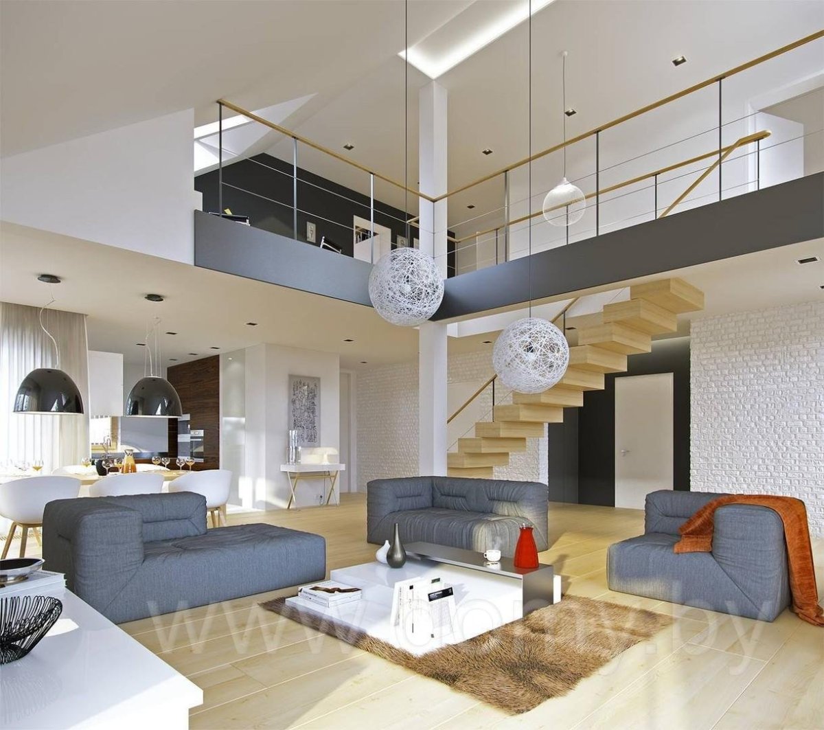 Гостиная с лестницей в стиле Прованс