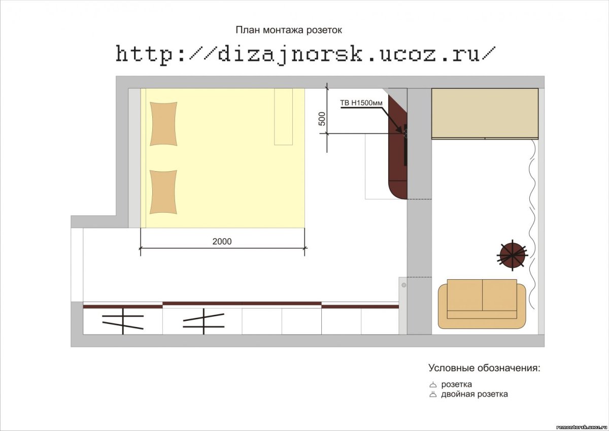 Схема электрических розеток в спальне