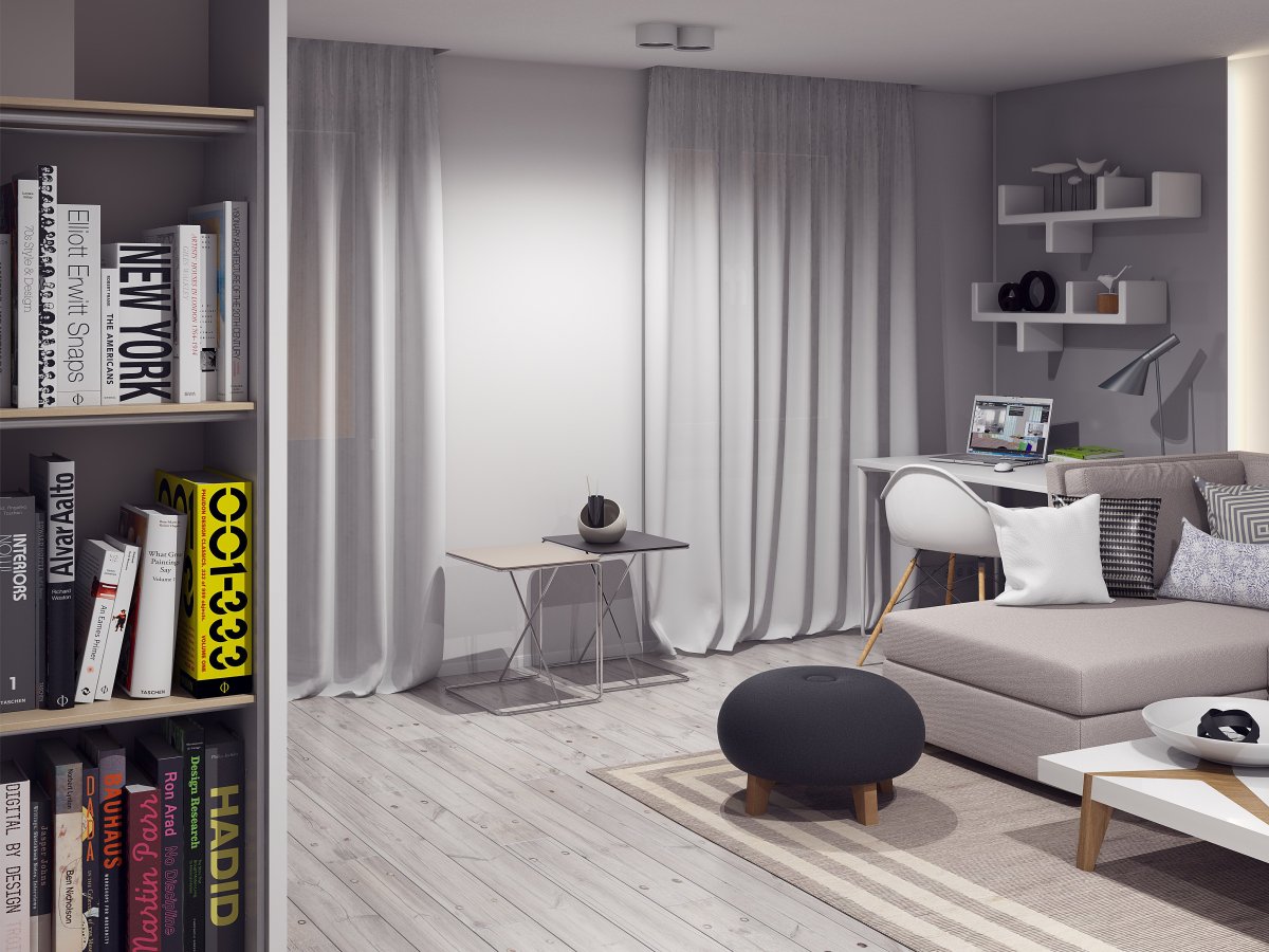 Серые обои в интерьере гостиной фото