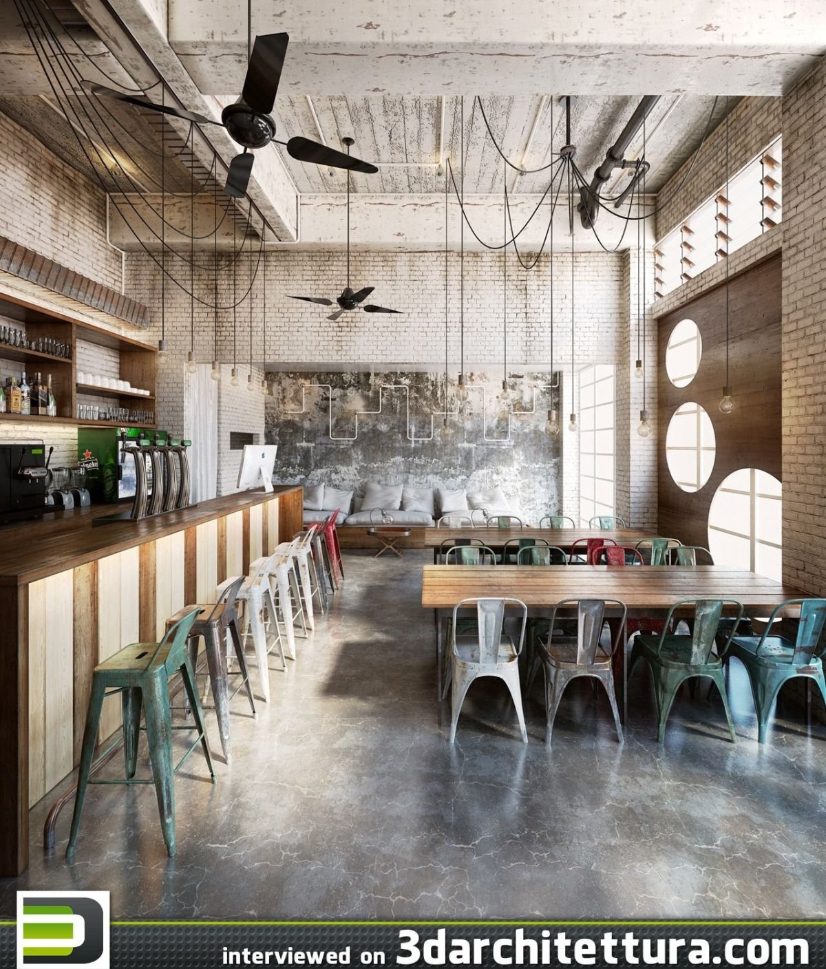 Интерьер ресторана в стиле брутализм