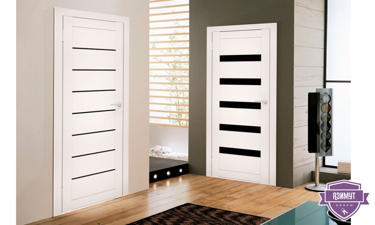 Белые двери с черным стеклом