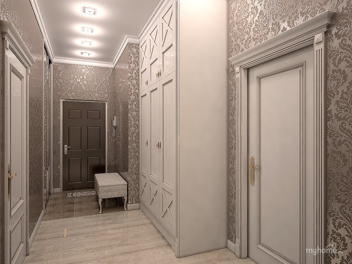 Обои в прихожую с белыми дверями