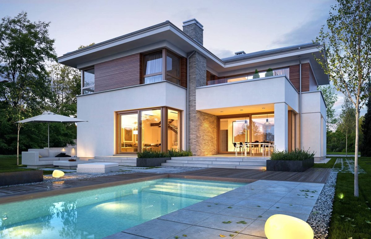 Двухэтажный дом с бассейном