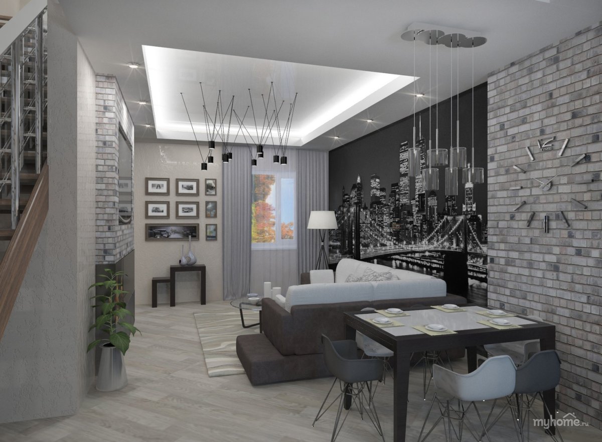 Кухня в стиле лофт в однокомнатной квартире