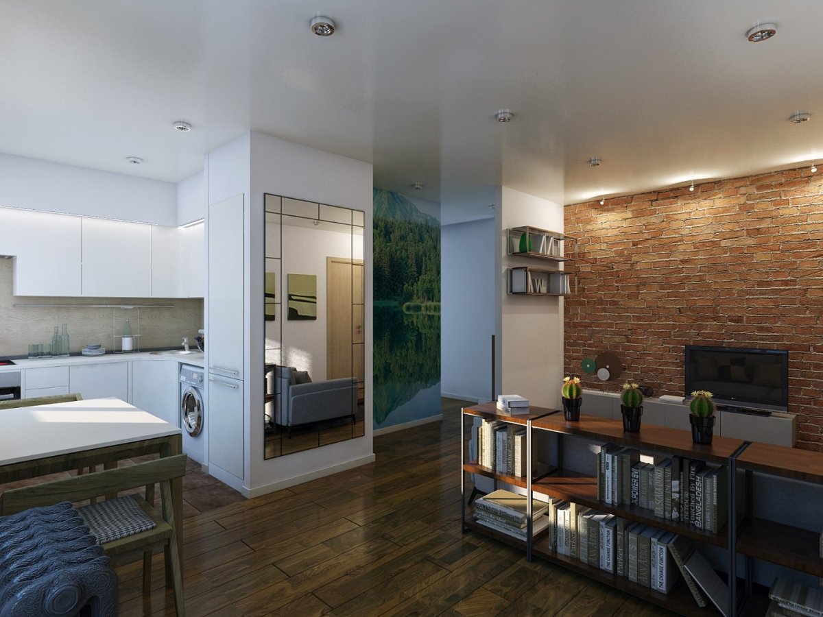 Квартира студия 40 метров в стиле лофт