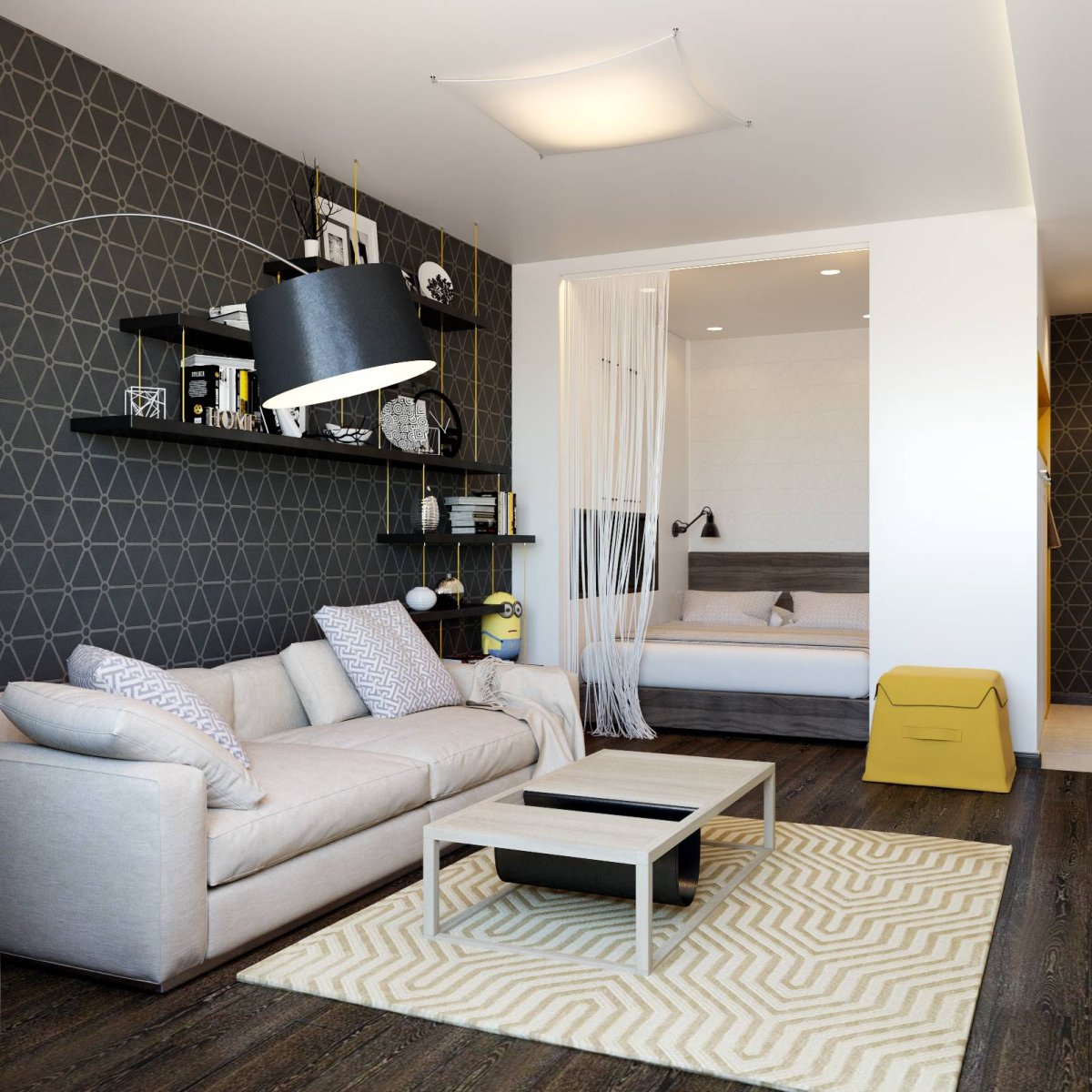 Зонирование спальня гостиная 20 кв.м