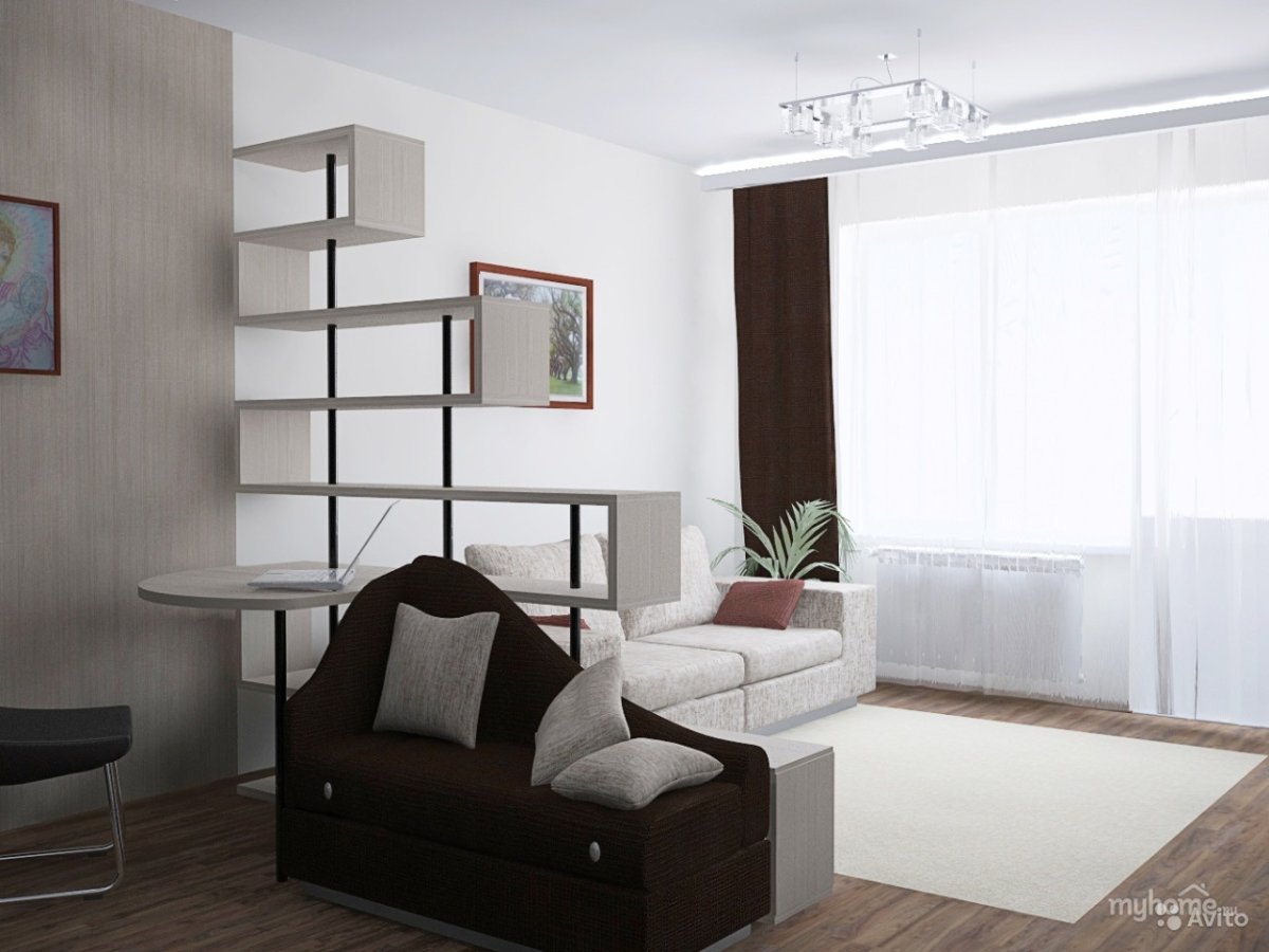 Гостиная прямоугольная с балконом