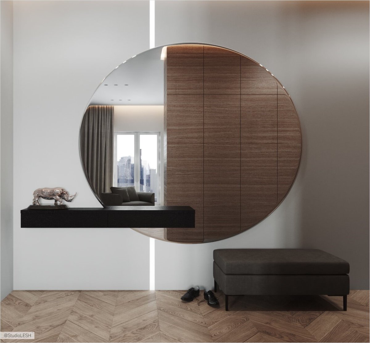 Круглое зеркало в прихожей