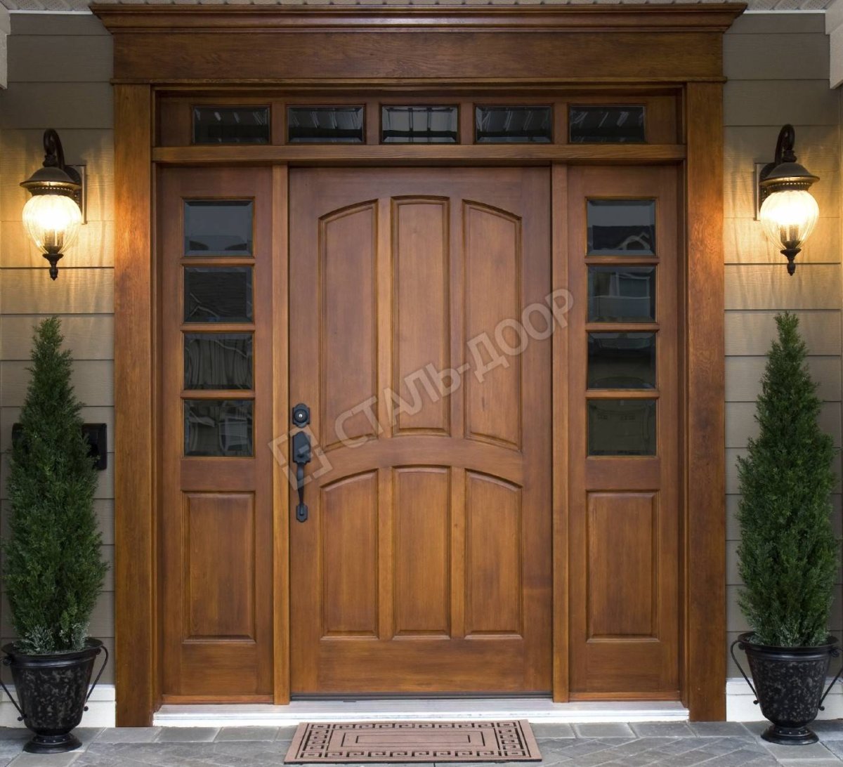 Входная деревянная дверь с окошком