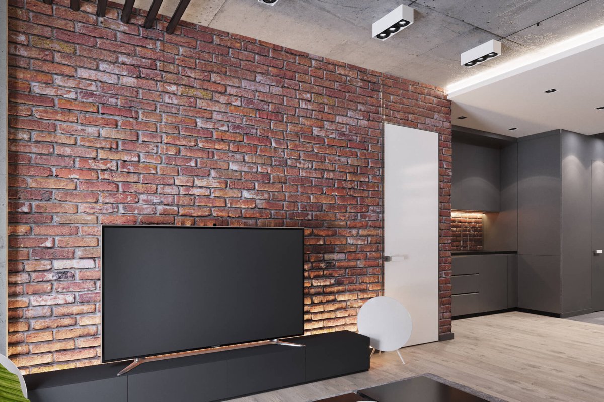 Стена с телевизором в стиле лофт