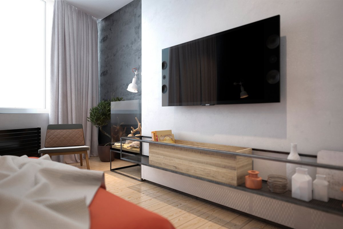 Стена с телевизором лофт