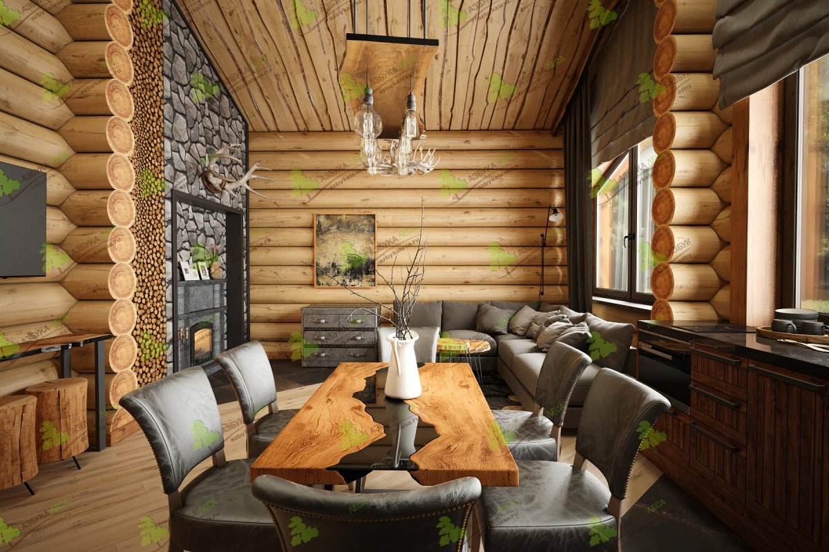 Отделка комнаты отдыха в бане в современном стиле