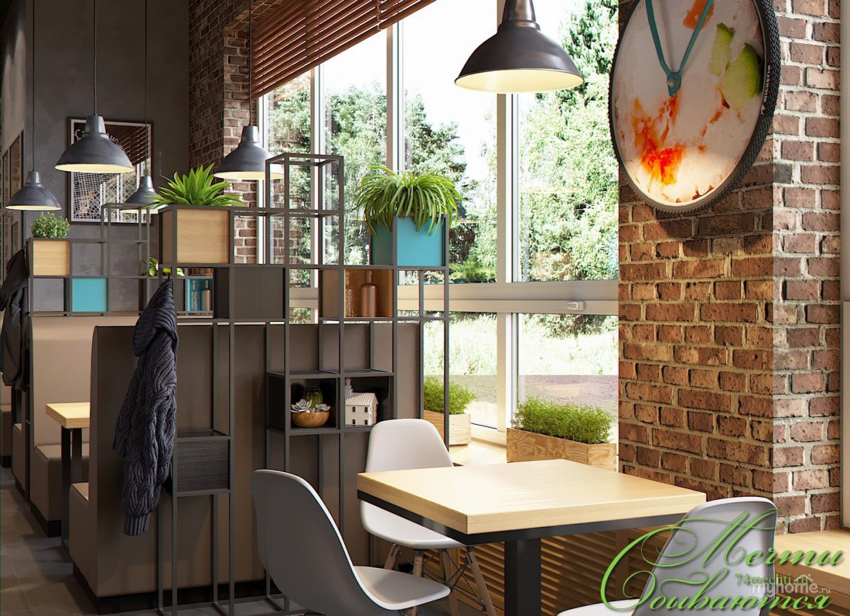 Кафе кашпо в интерьере лофт