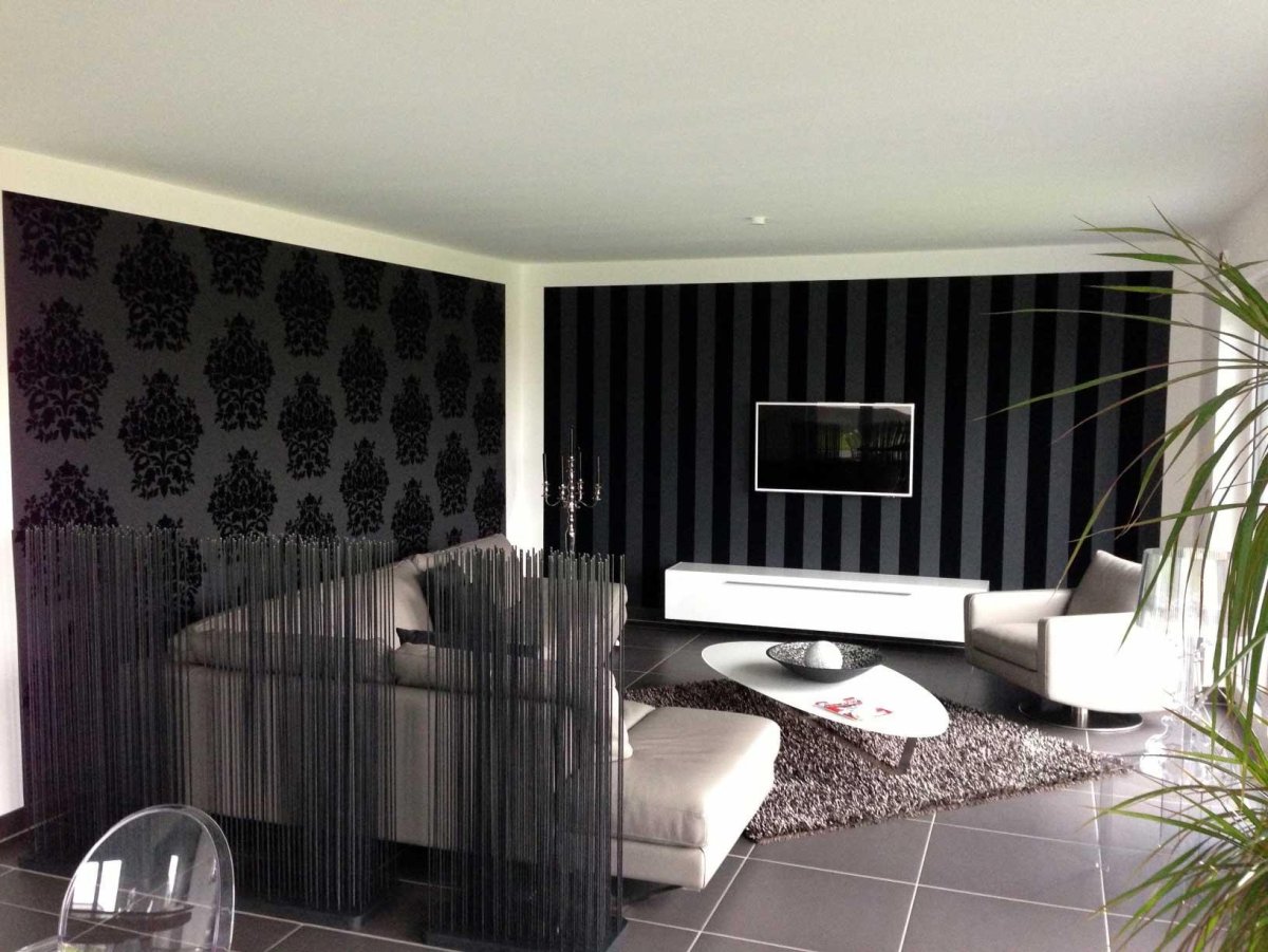 Черные обои в спальне