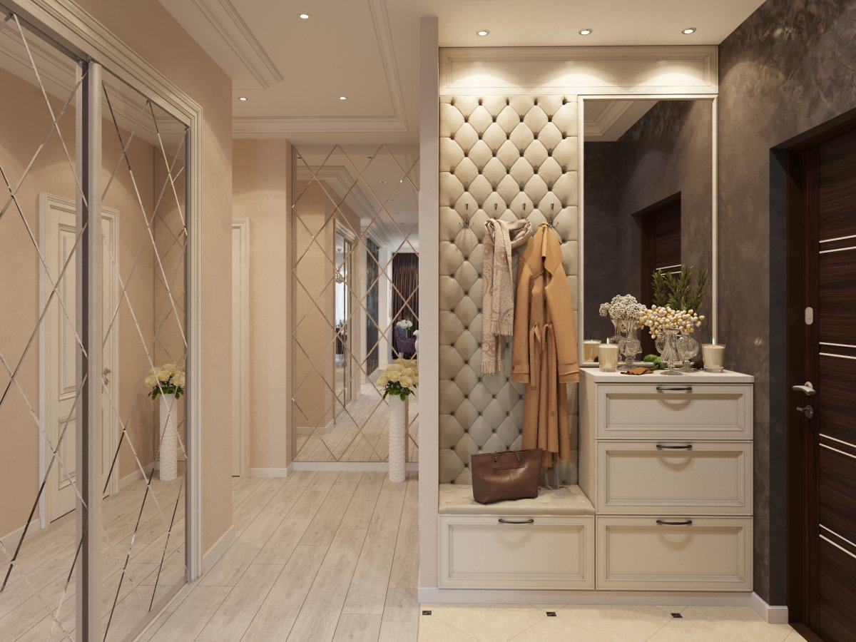 Прихожая с зеркалом в современном стиле