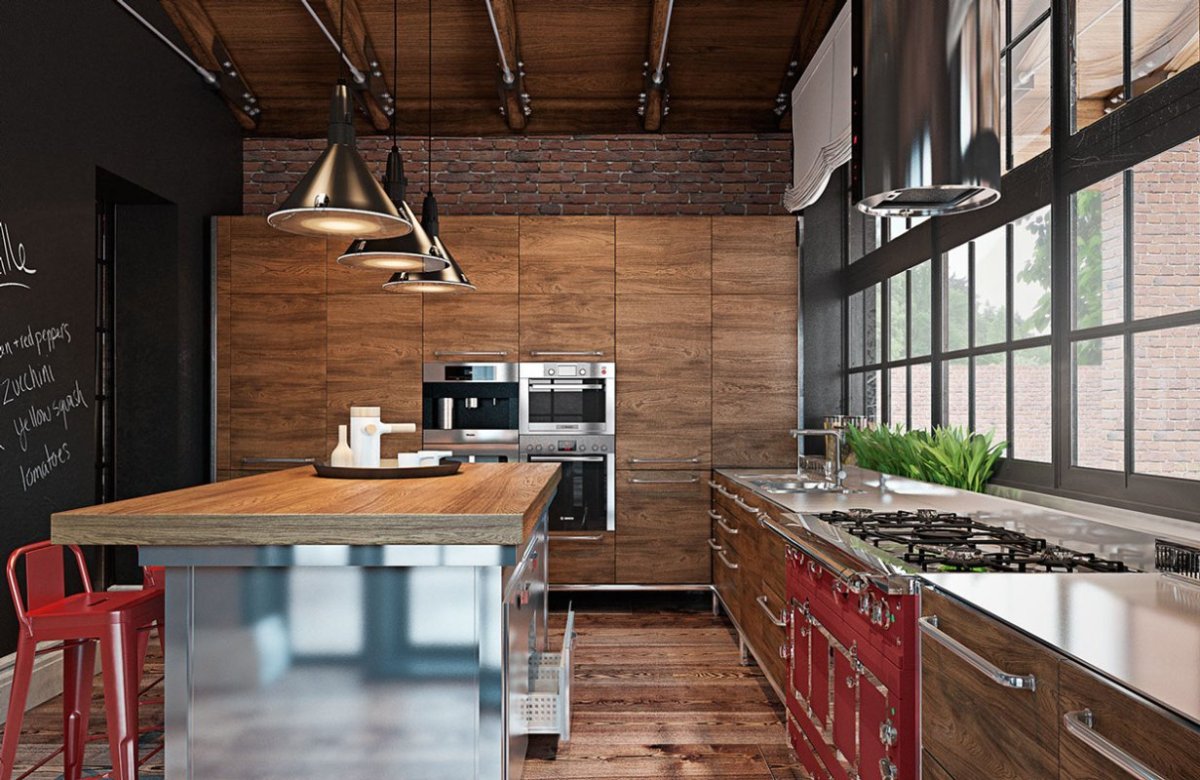 Кухня в сочетании с деревом