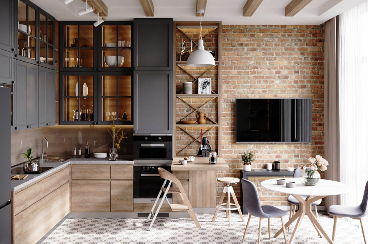 Стиль кухни с кирпичной стеной