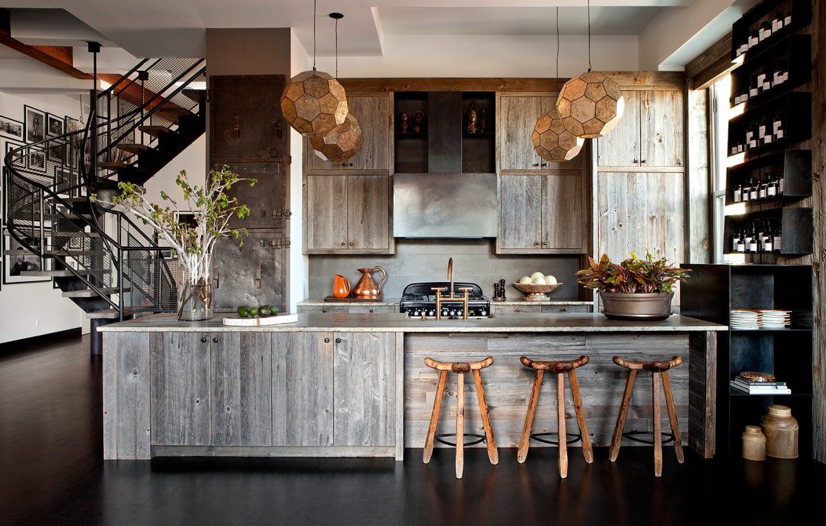 Кухня Индастриал лофт фасад дерево