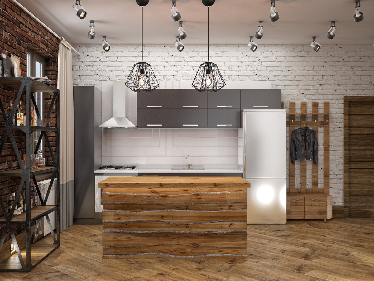 Кухня в стиле лофт 12м2