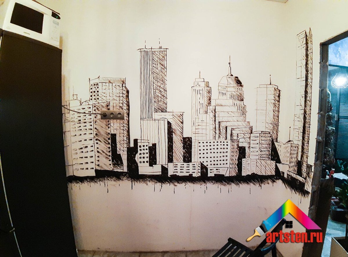 Роспись стен в стиле город-