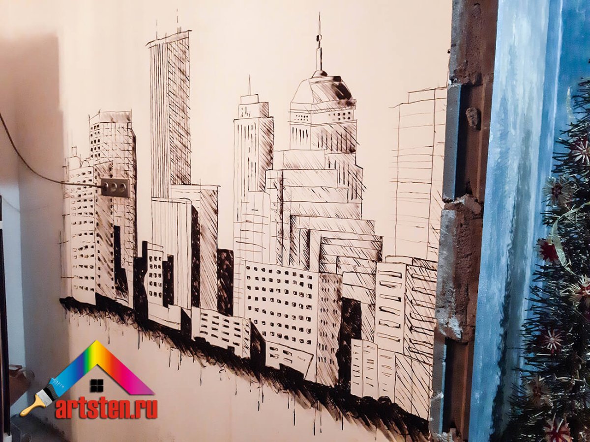 Роспись стен в стиле лофт в квартире