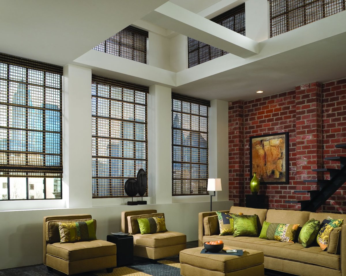 Римские шторы в стиле лофт в интерьере