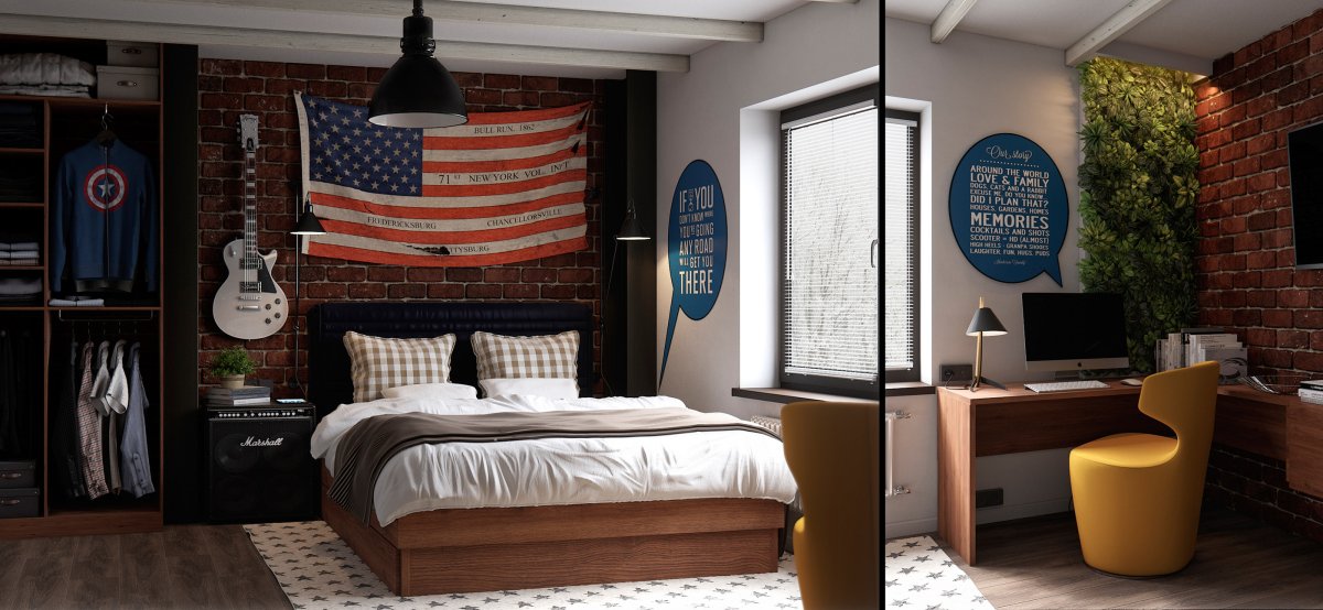 Комната для подростка в английском стиле лофт