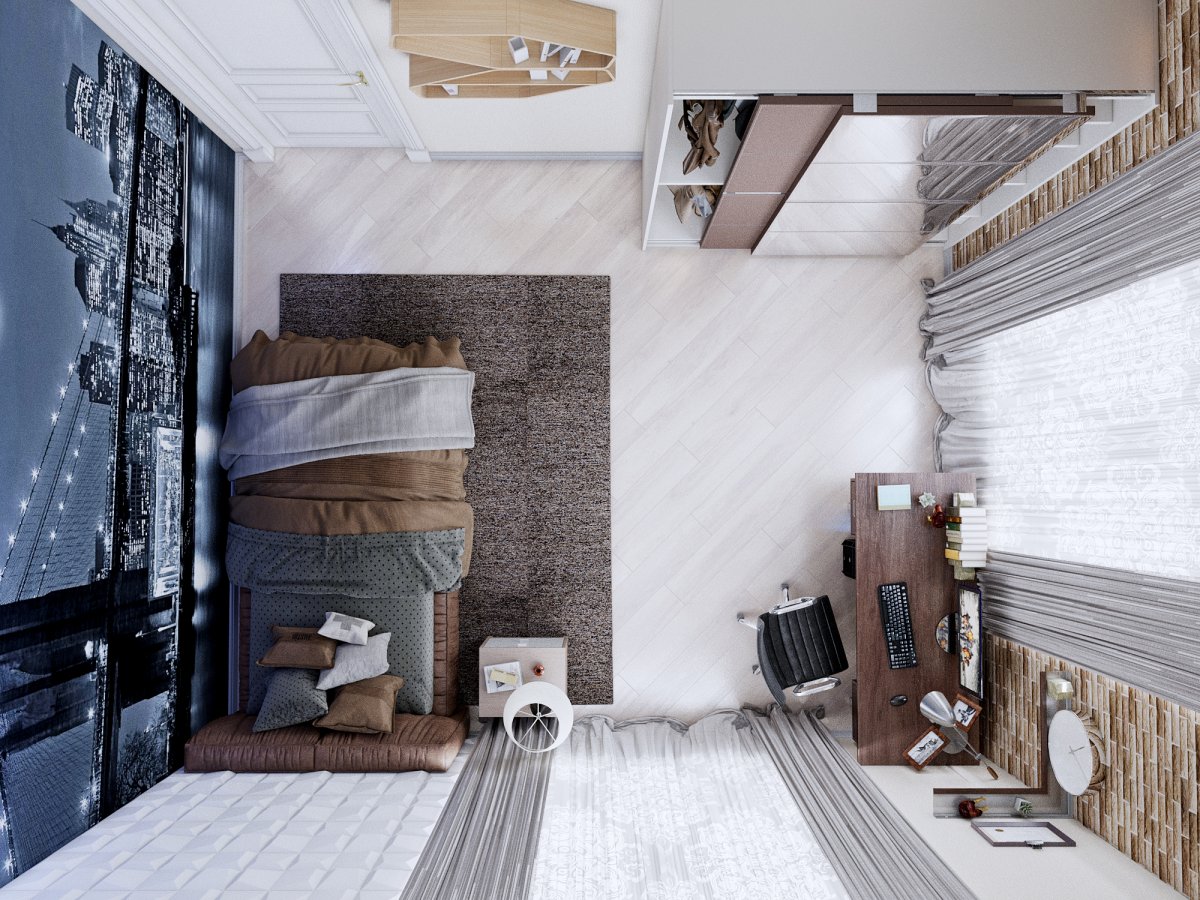 Комната подростка 12 кв.м в стиле лофт