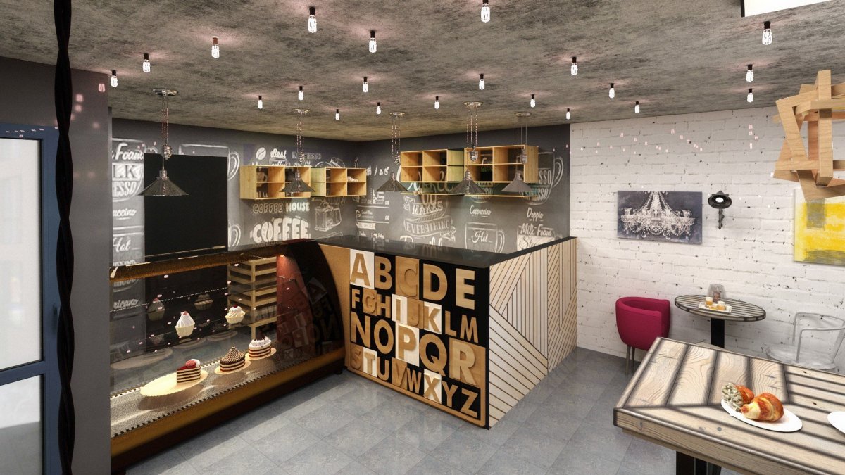 Интерьер пекарни в стиле лофт