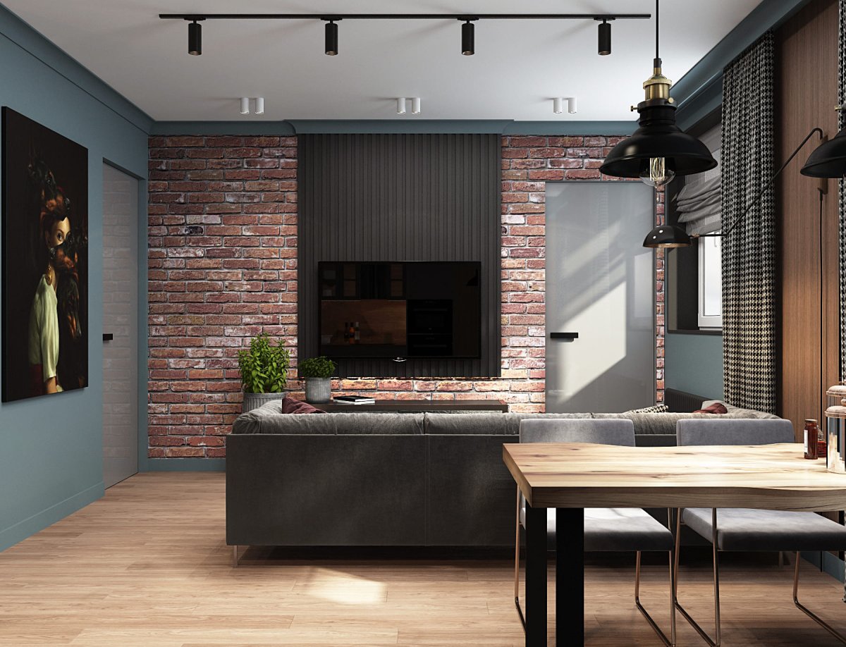 Освещение в гостиной лофт