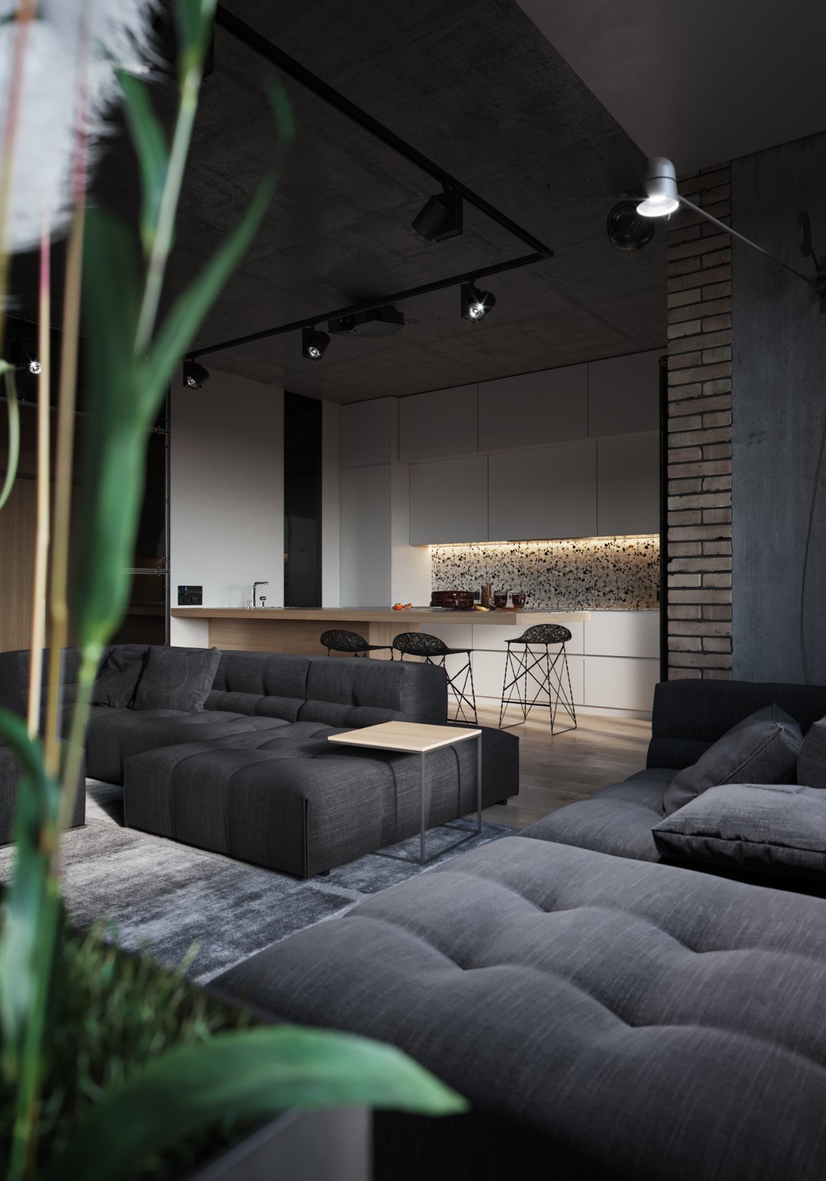 Гостиная лофт с проектором