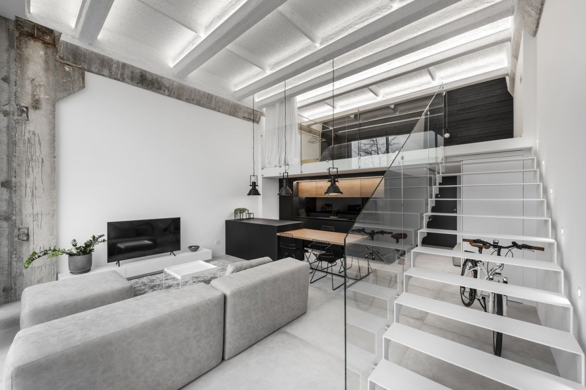 Интерьер лофт гостиная 15кв