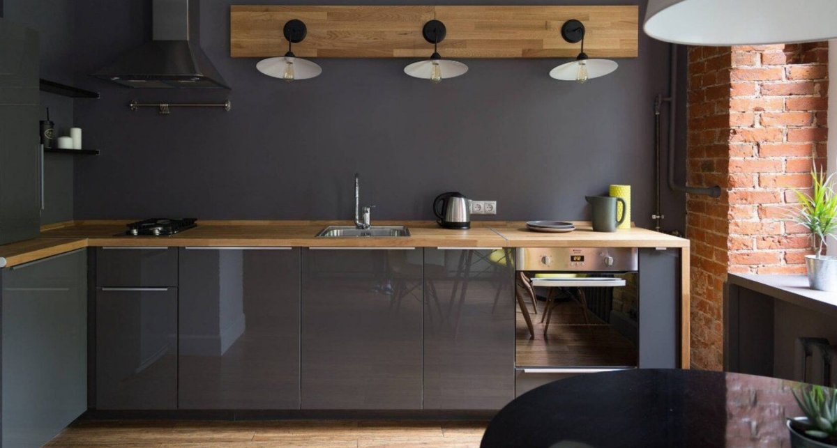 Кирпичный фартук на кухне