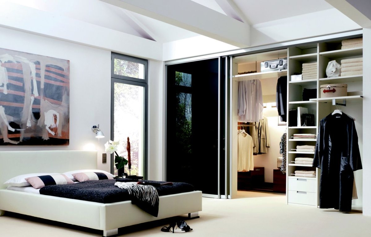 Открытые гардеробные в спальне