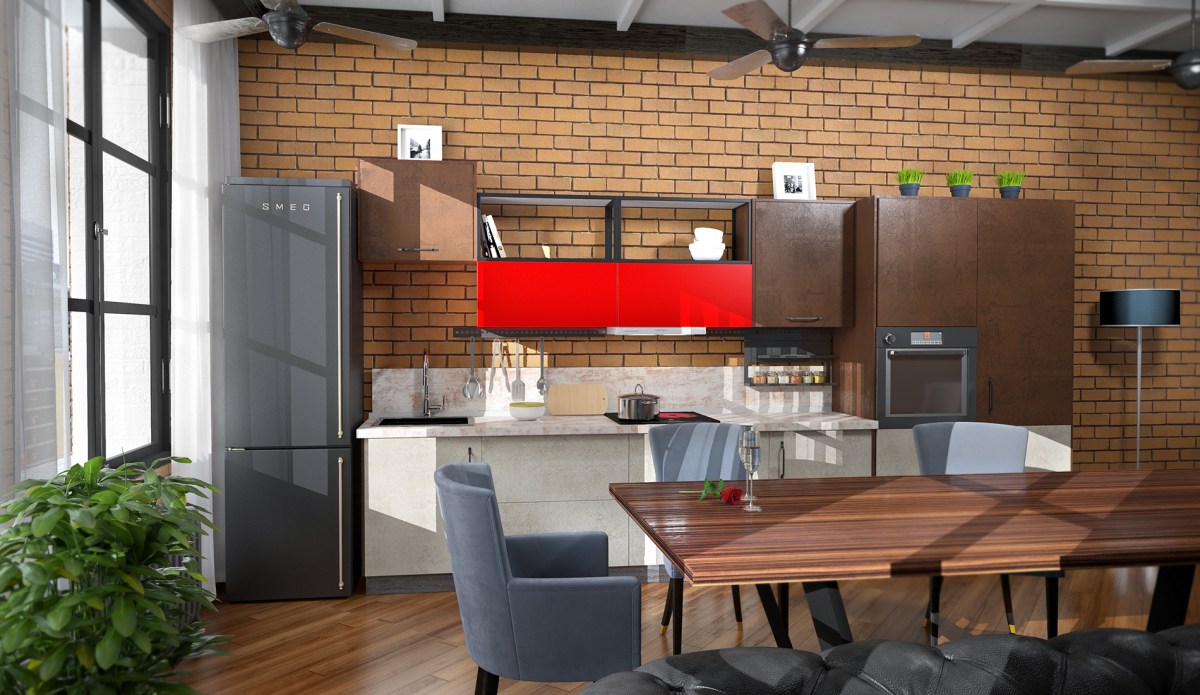 Кухня лофт с барной стойкой