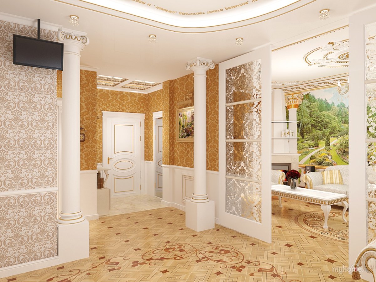 Колонны в интерьере гостиной