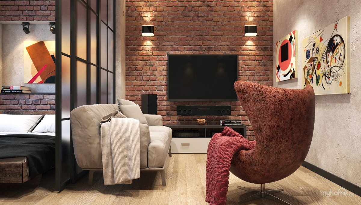 Loft интерьер красный кирпич