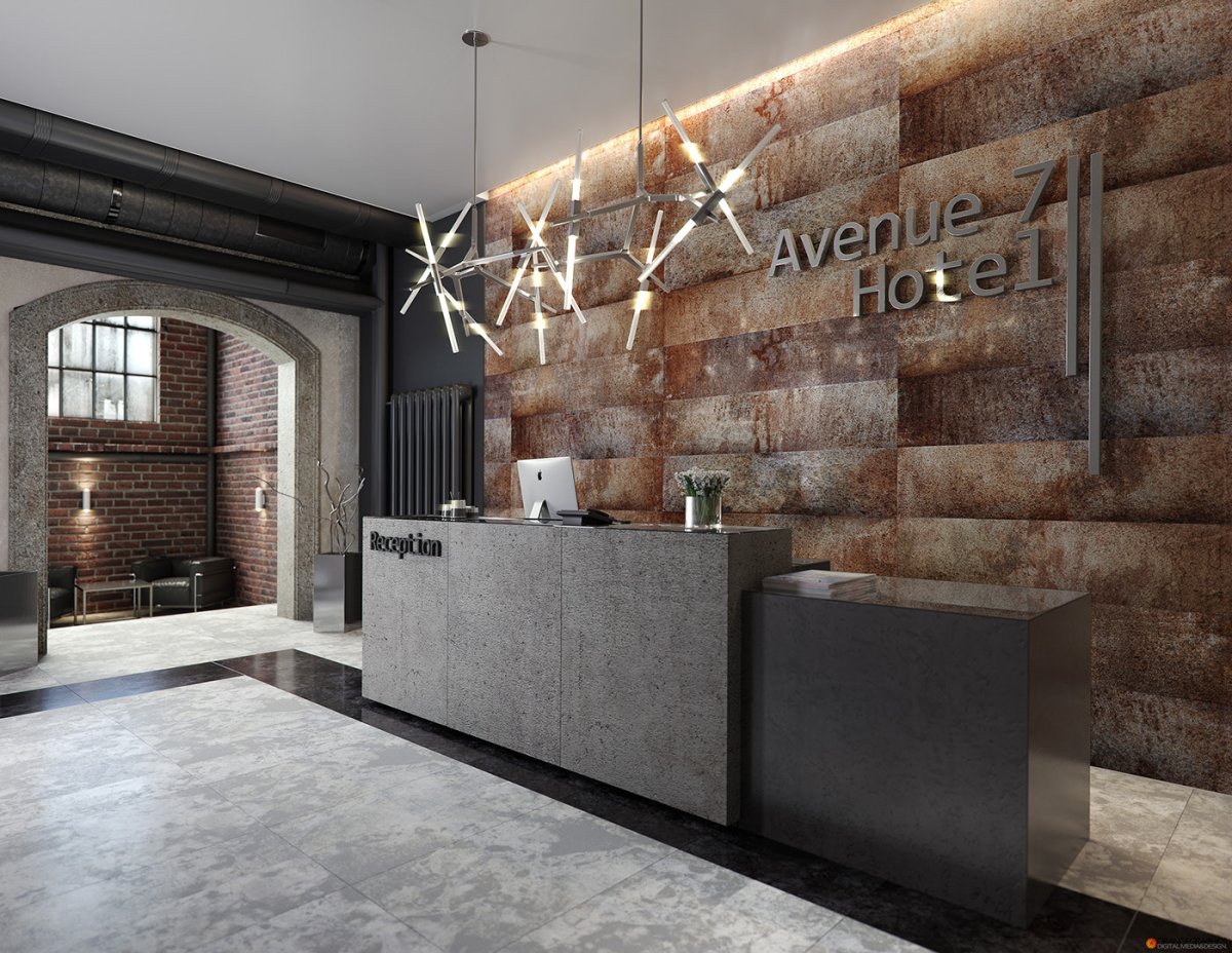 Стойка ресепшн лофт в лобби