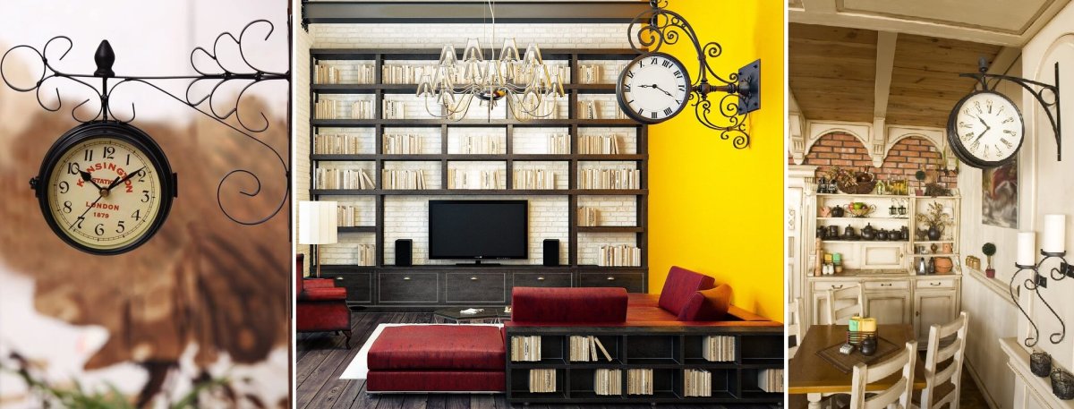 Часы двусторонние в интерьере