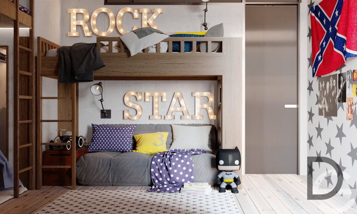 Спальня в стиле гранж лофт для мальчика